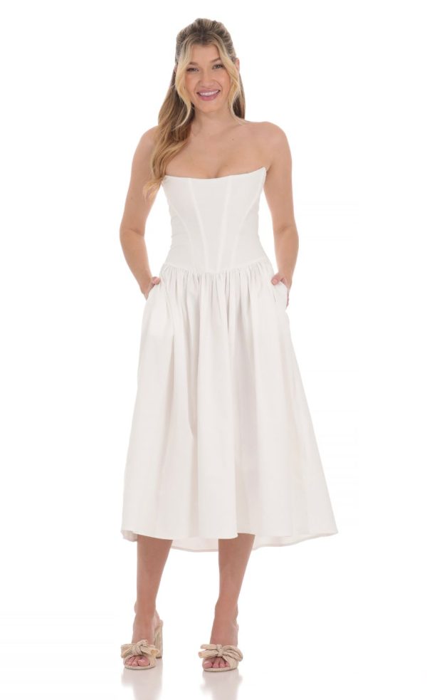 Strapless Corset Midi Dress in White
