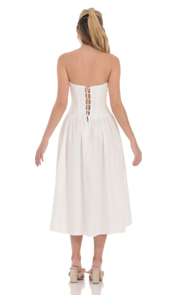 Strapless Corset Midi Dress in White - Image 2