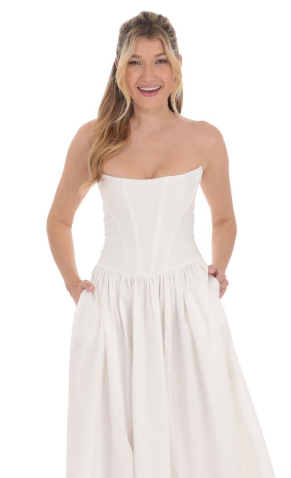 Strapless Corset Midi Dress in White - Image 4