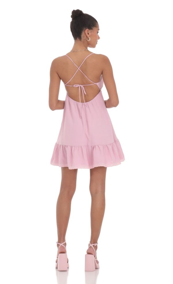 Front Tie Babydoll Dress in Pink - Image 2