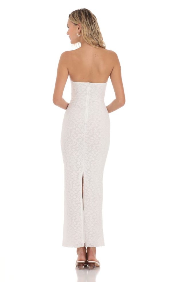 Strapless Textured Floral Twist Maxi Dress in White - Image 2