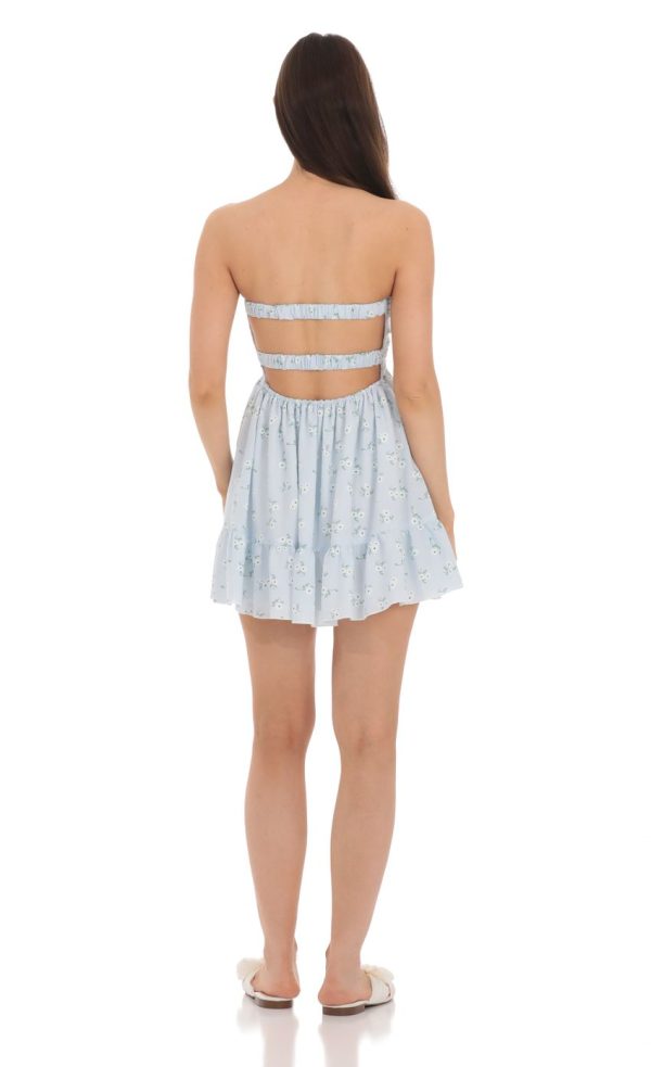 Floral Cutout Strapless Babydoll Dress in Blue - Image 2