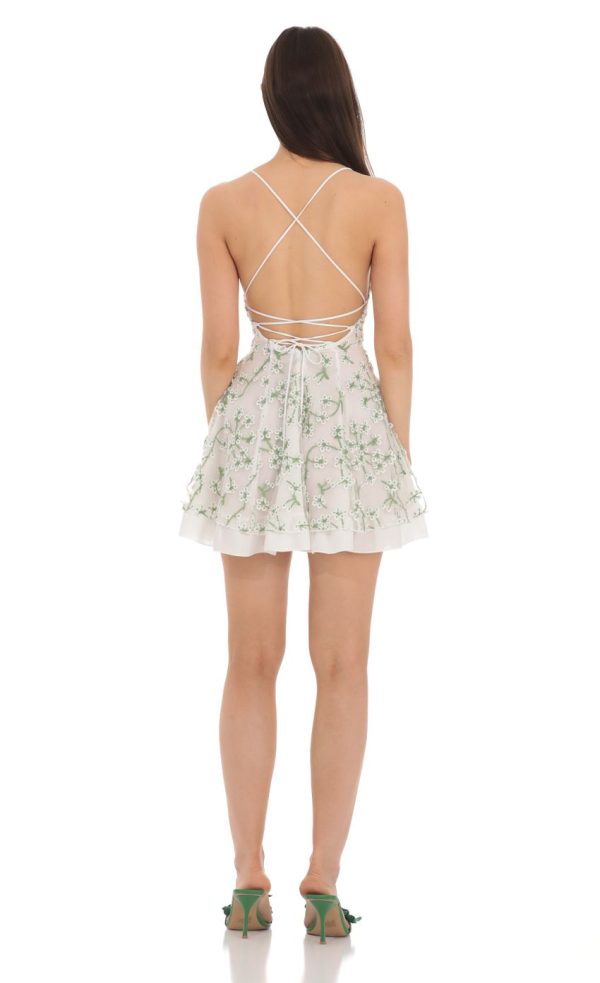 Floral Embroidered Dress in White - Image 3
