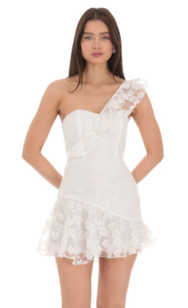 Floral Corset One Shoulder Dress in White