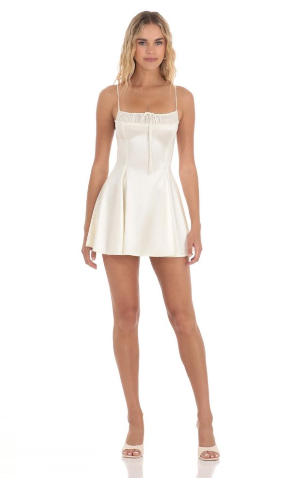 Satin Fit and Flare Dress in White - Image 4