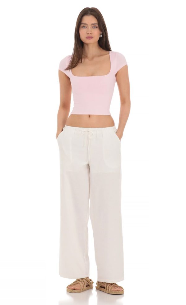 Drawstring Wide Leg Pants in White
