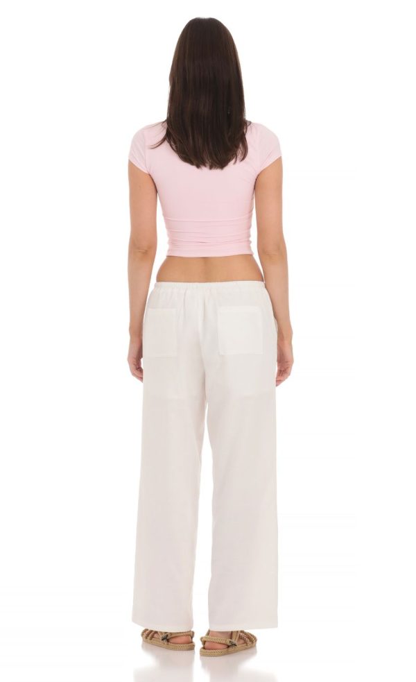 Drawstring Wide Leg Pants in White - Image 2
