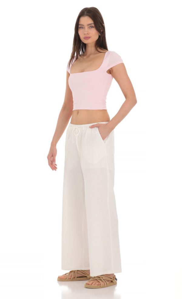 Drawstring Wide Leg Pants in White - Image 3