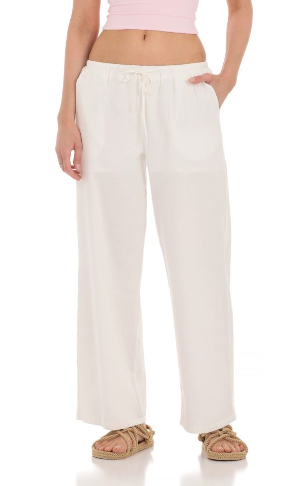 Drawstring Wide Leg Pants in White - Image 4