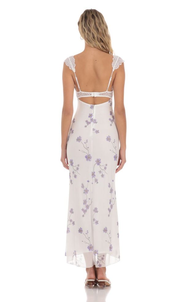 Lace Cutout Floral Maxi Dress in White - Image 2