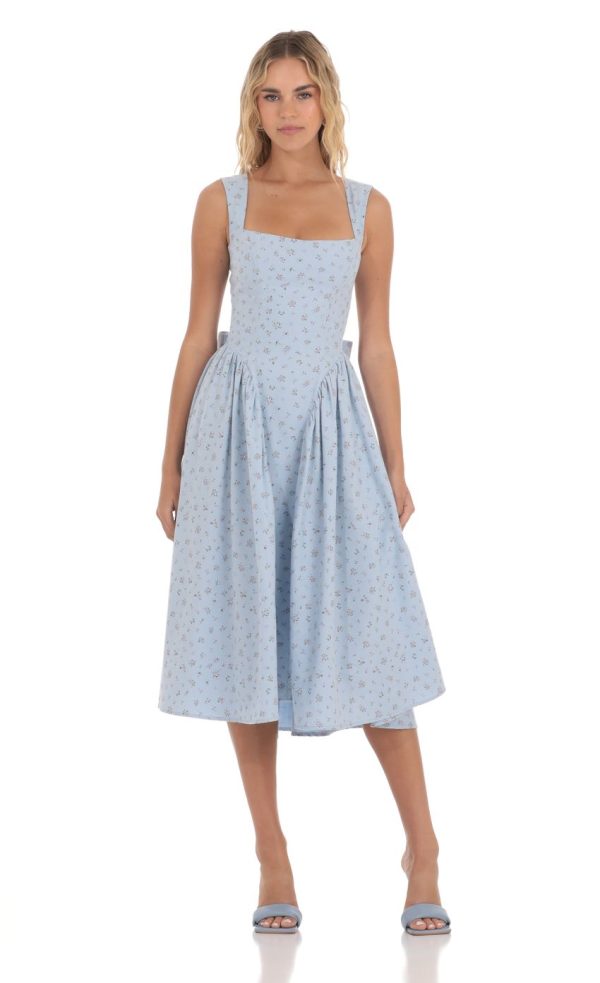 Floral Open Back Midi Dress in Blue - Image 2