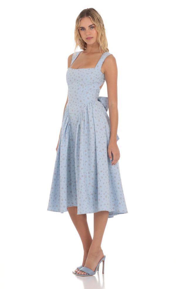 Floral Open Back Midi Dress in Blue - Image 3