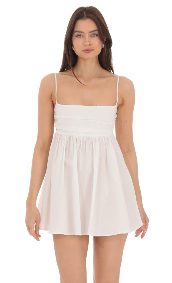 Babydoll Back Bow Dress in White - Image 4