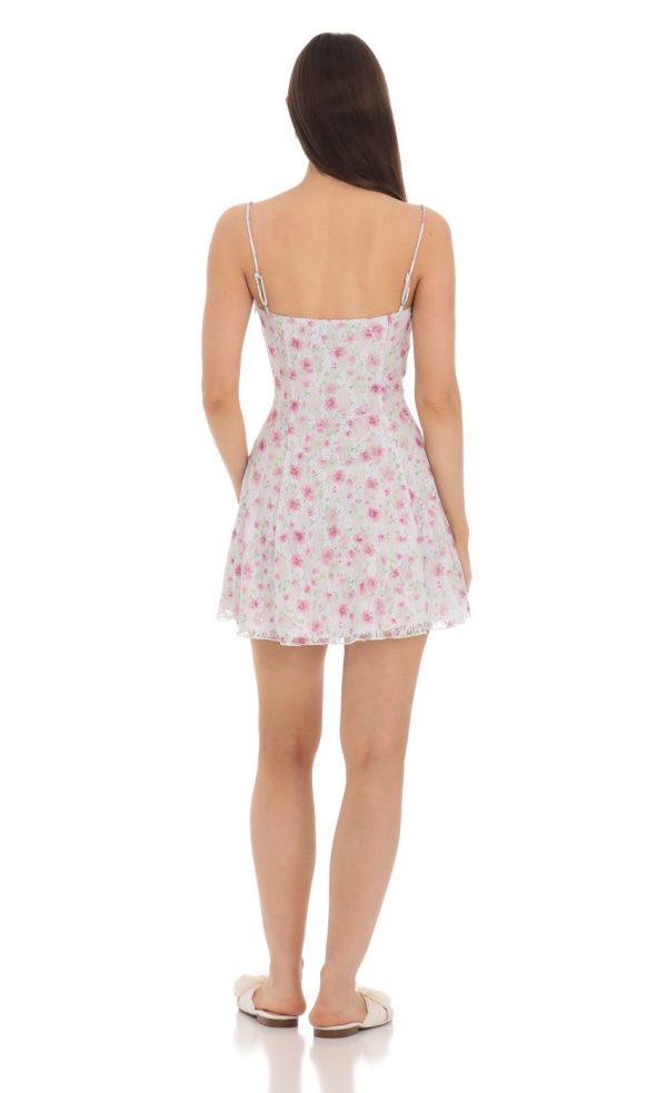 Lace Floral Front Tie Dress in White - Image 2