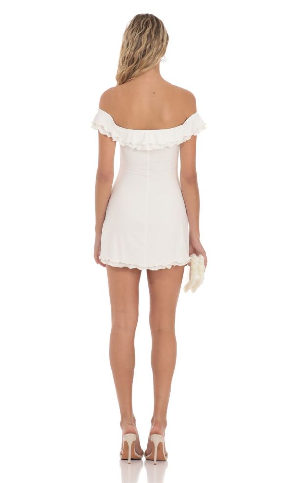 Off Shoulder Twist Dress in White - Image 2
