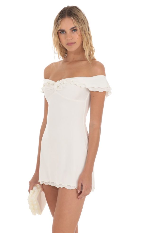 Off Shoulder Twist Dress in White - Image 3