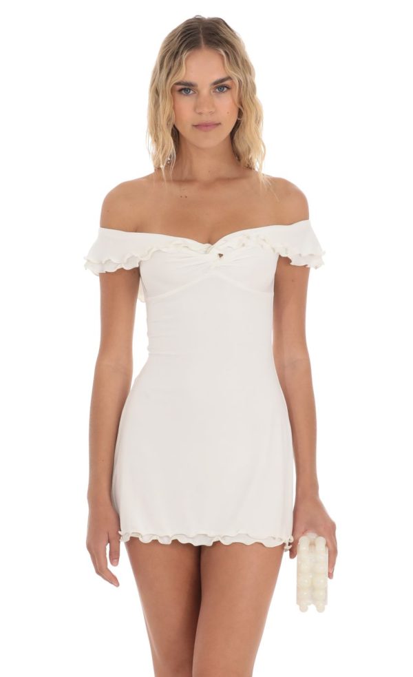 Off Shoulder Twist Dress in White - Image 4