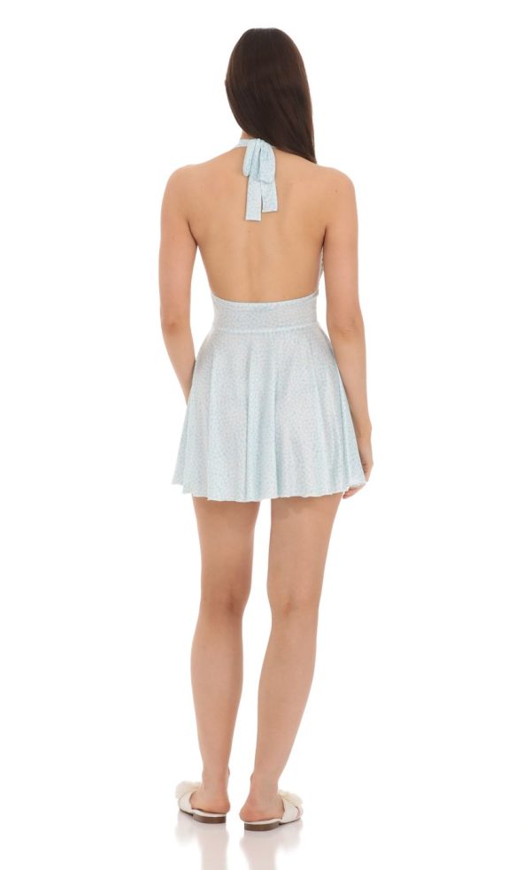 Floral Plunge Neck Dress in Baby Blue - Image 2