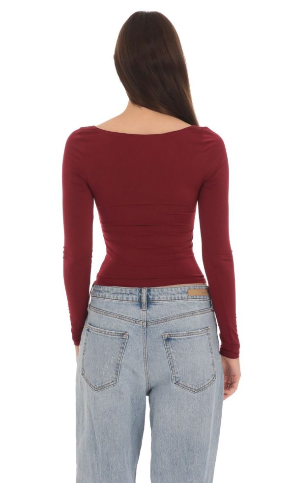 Fitted Long Sleeve Top in Maroon - Image 2