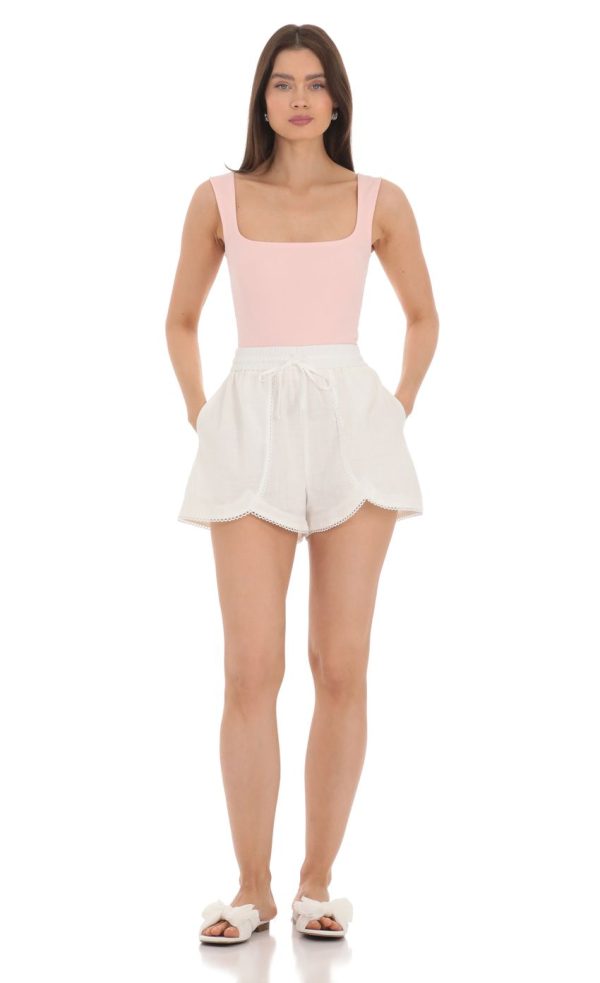 Flare Embroidered Trim Shorts in White