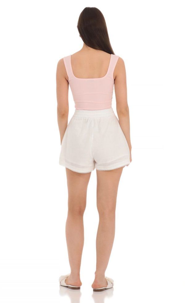 Flare Embroidered Trim Shorts in White - Image 2