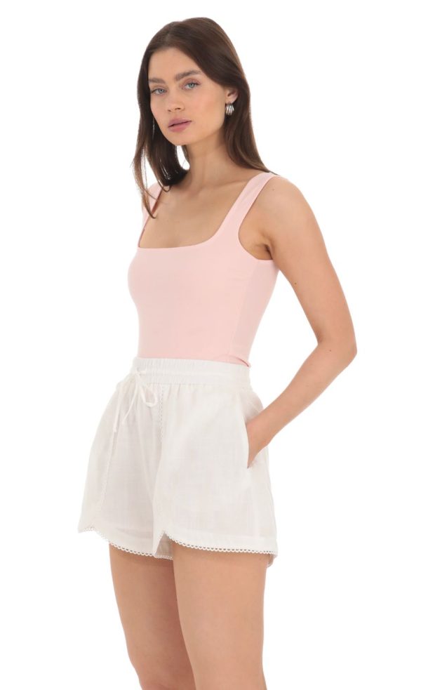 Flare Embroidered Trim Shorts in White - Image 3