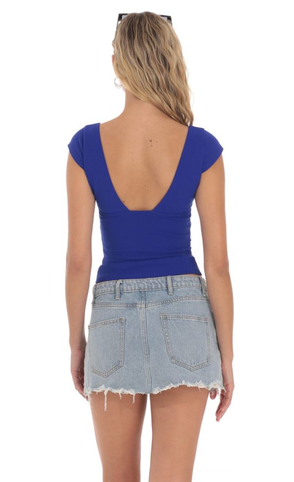 Short Sleeve V-Neck Top in Blue - Image 2