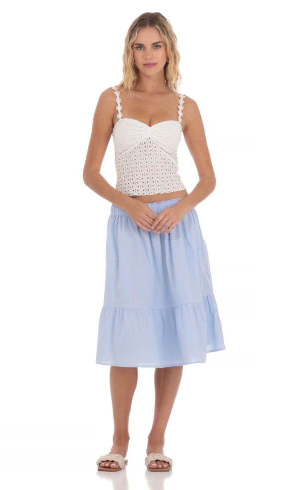 Floral Strap Eyelet Top in White - Image 4
