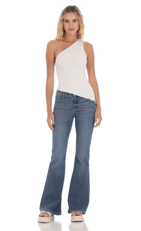 One Shoulder Stretch Top in White - Image 4
