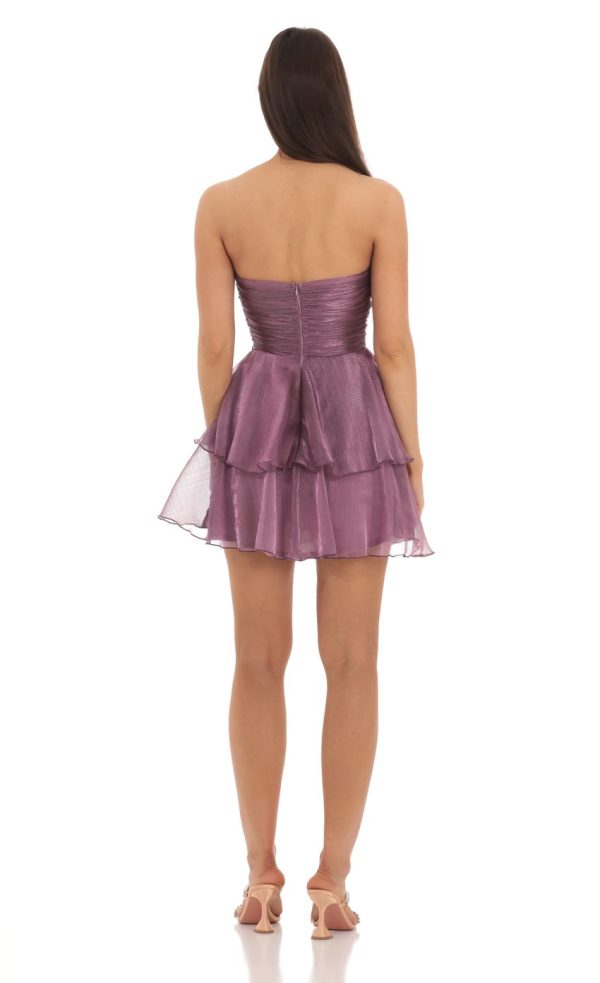 Petal Ruffle Strapless Dress in Purple - Image 2