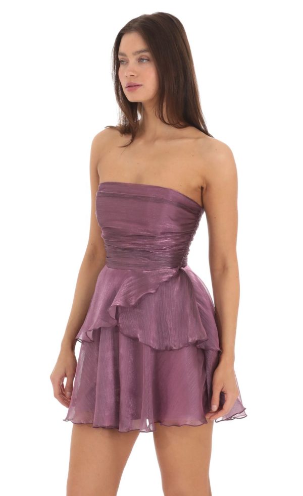 Petal Ruffle Strapless Dress in Purple - Image 3