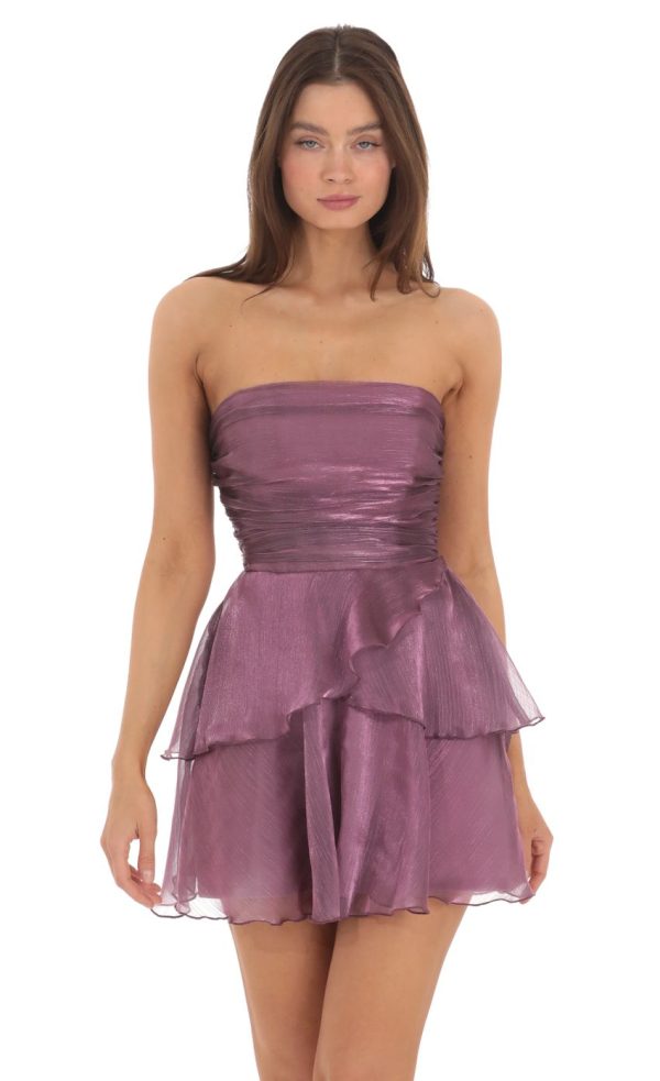 Petal Ruffle Strapless Dress in Purple - Image 4