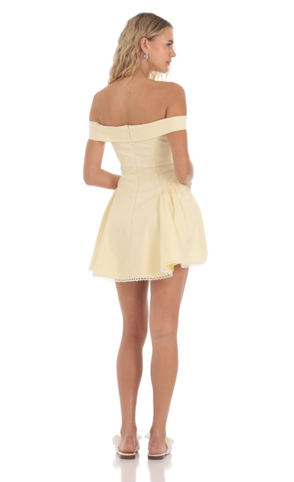Off Shoulder Fit and Flare Dress in Yellow - Image 2