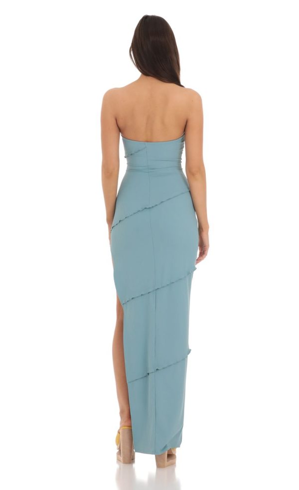 Ruffle Strapless Dress in Blue - Image 2