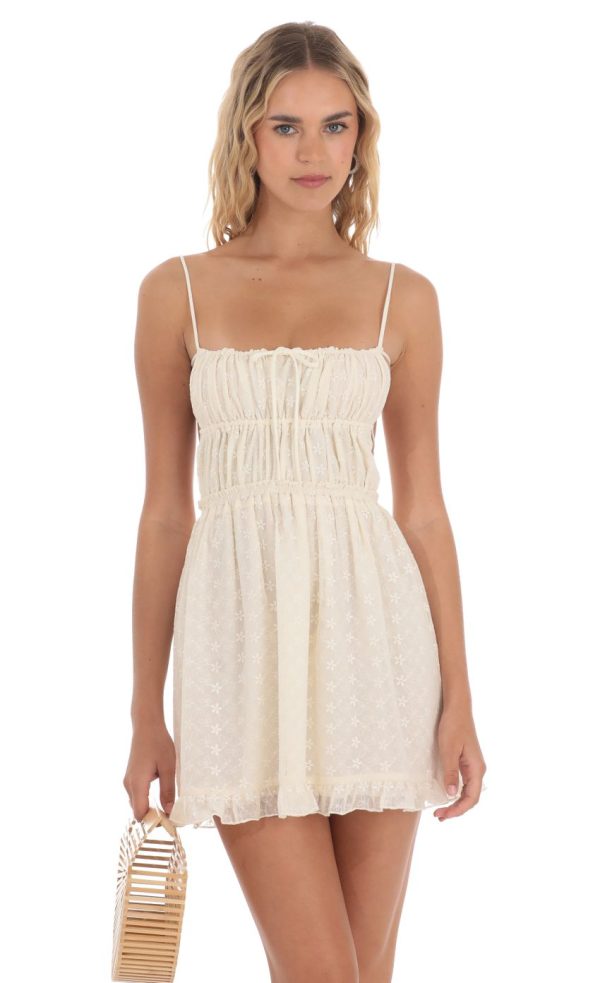 Ruched Floral Open Back Dress in Cream - Image 4