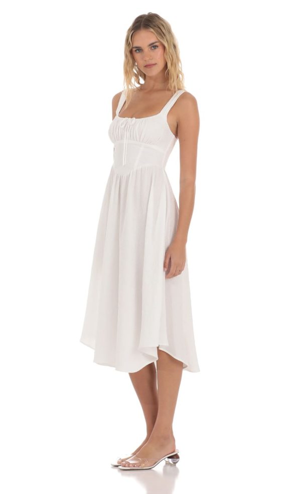 Jacquard Flare Midi Dress in White - Image 3