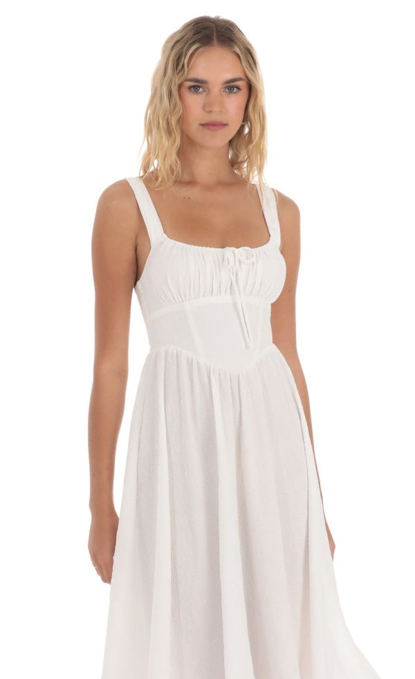 Jacquard Flare Midi Dress in White - Image 4