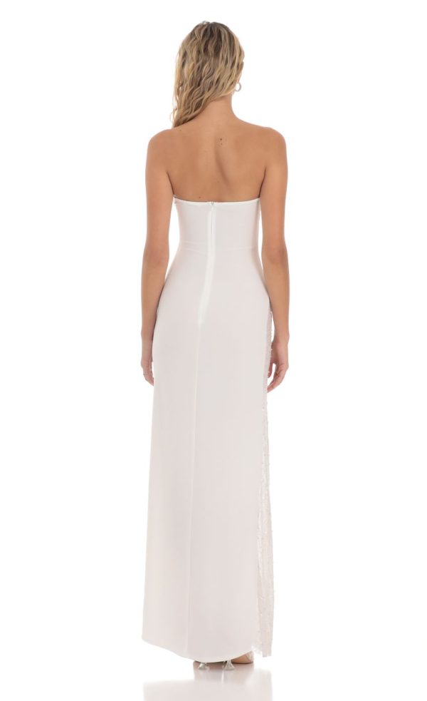Strapless Mesh Sequin Slit in White - Image 2