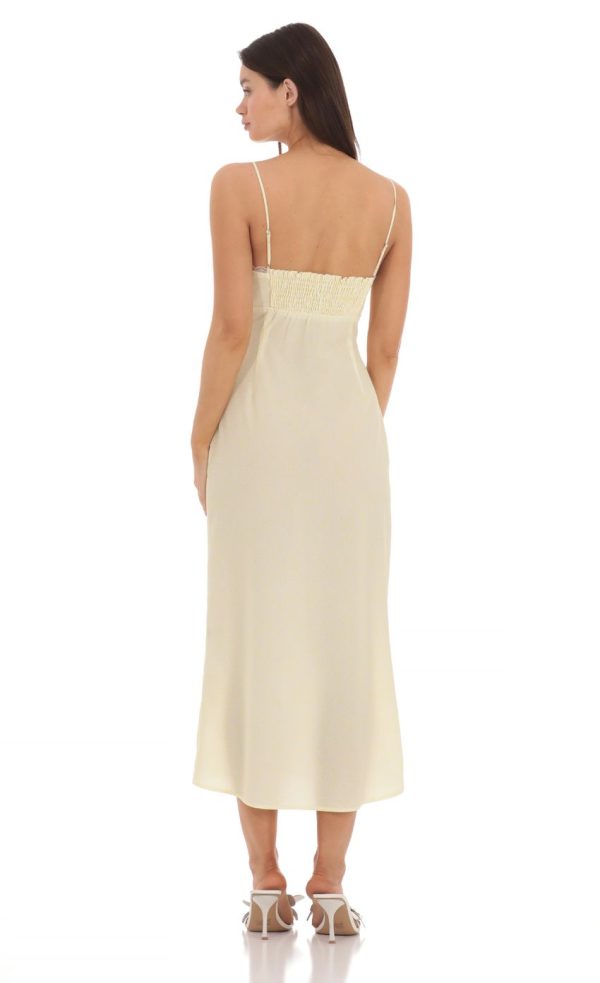 Lace Trim Front Tie Midi Dress in Yellow - Image 2