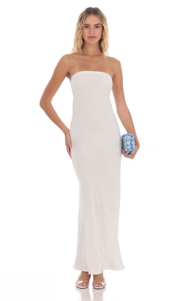 Strapless Straight Maxi Dress in White