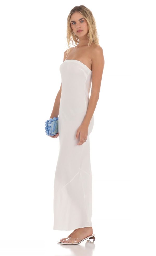 Strapless Straight Maxi Dress in White - Image 3