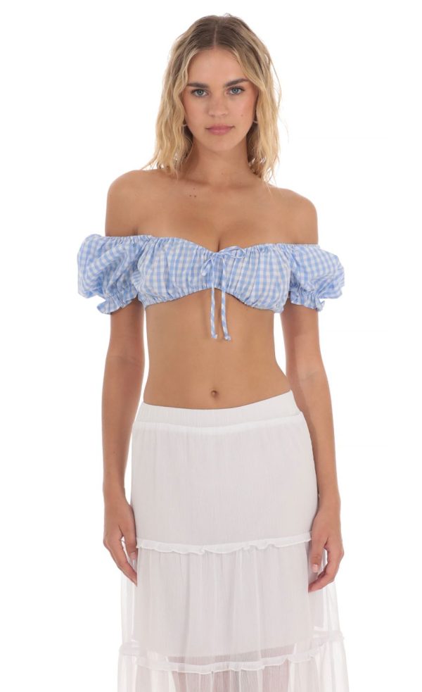 Gingham Off Shoulder Top in Blue