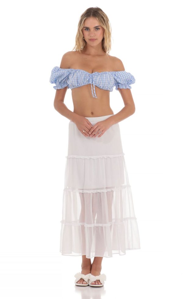 Gingham Off Shoulder Top in Blue - Image 4