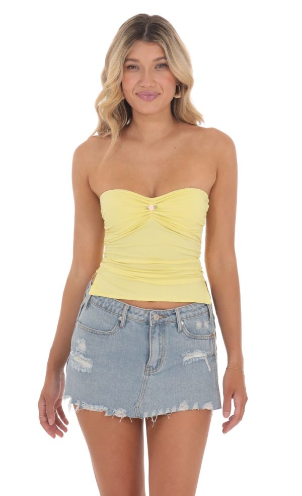 Strapless Slits Top in Yellow