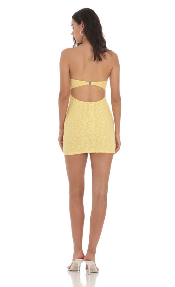 Textured Floral Cutout Dress in Yellow - Image 2
