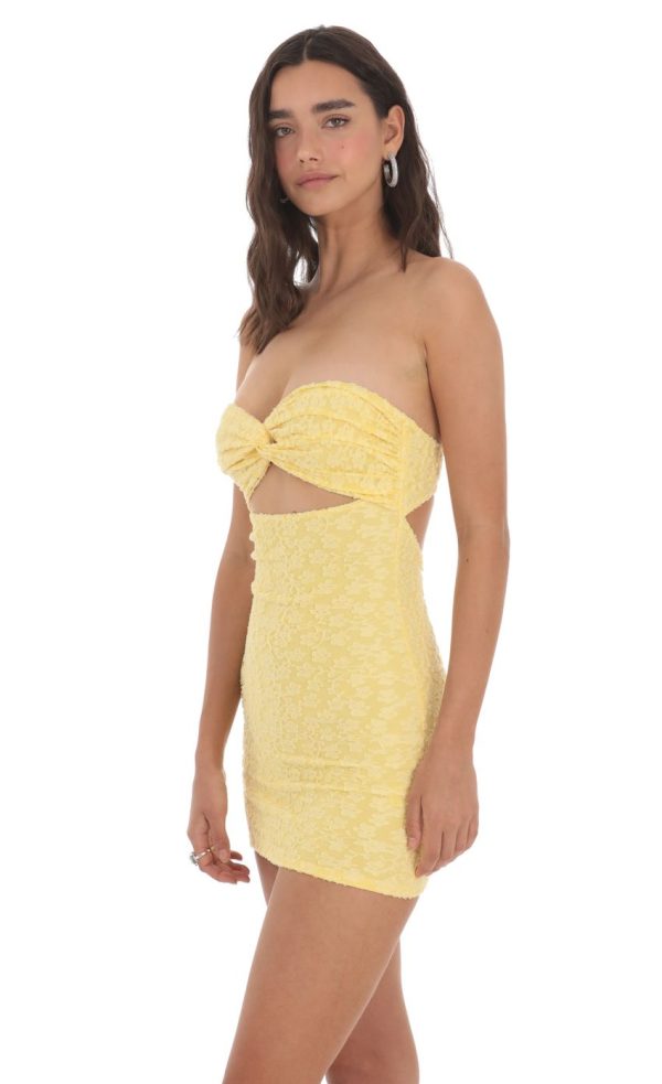 Textured Floral Cutout Dress in Yellow - Image 3