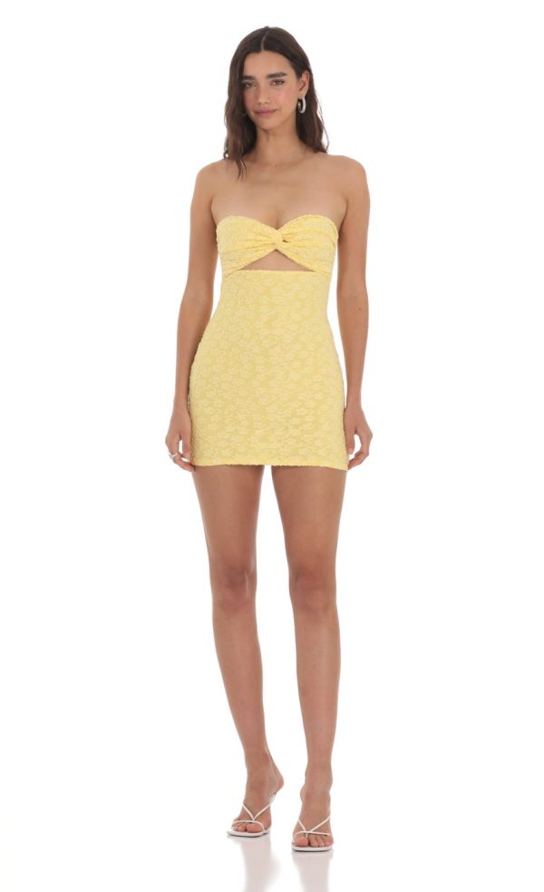 Textured Floral Cutout Dress in Yellow - Image 4