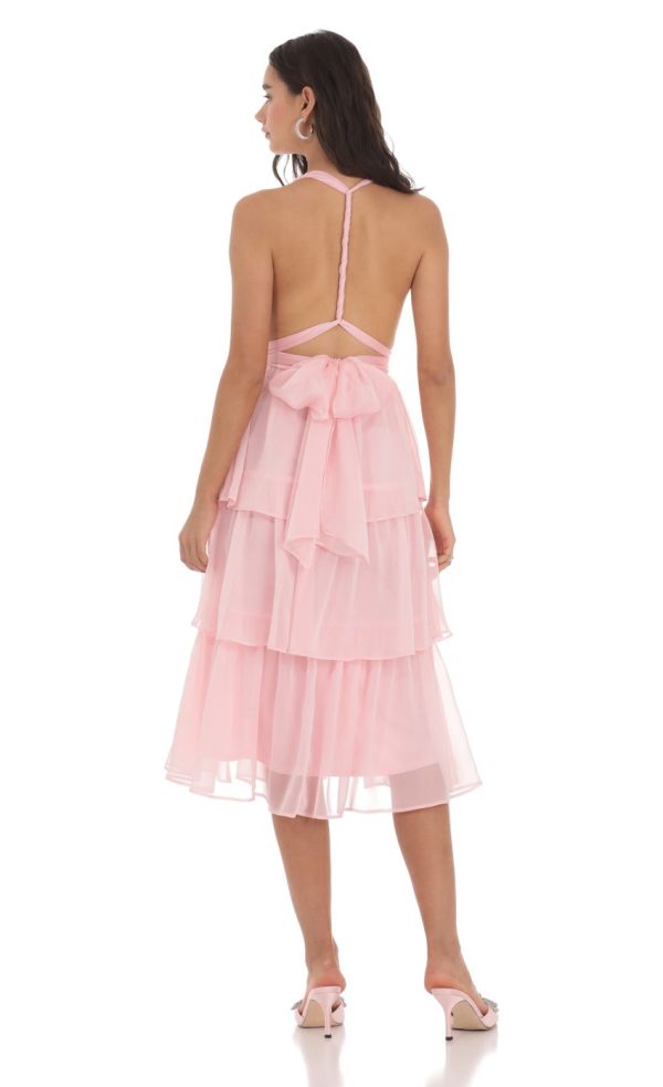 Open Back Ruffle Midi Dress in Pink - Image 2