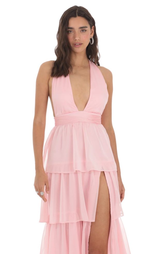 Open Back Ruffle Midi Dress in Pink - Image 4
