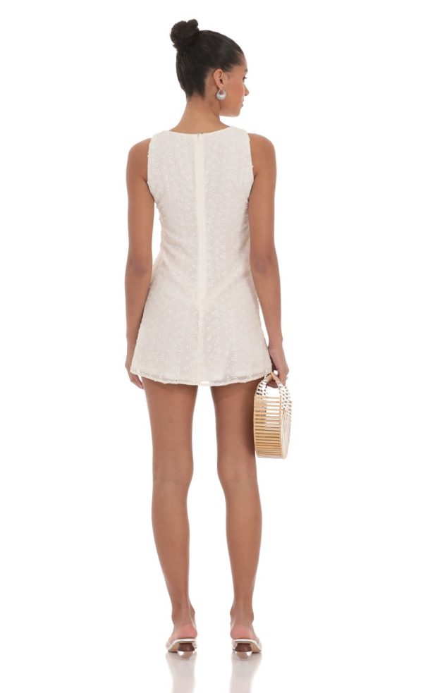 Floral Eyelet Straight Dress in Off White - Image 2
